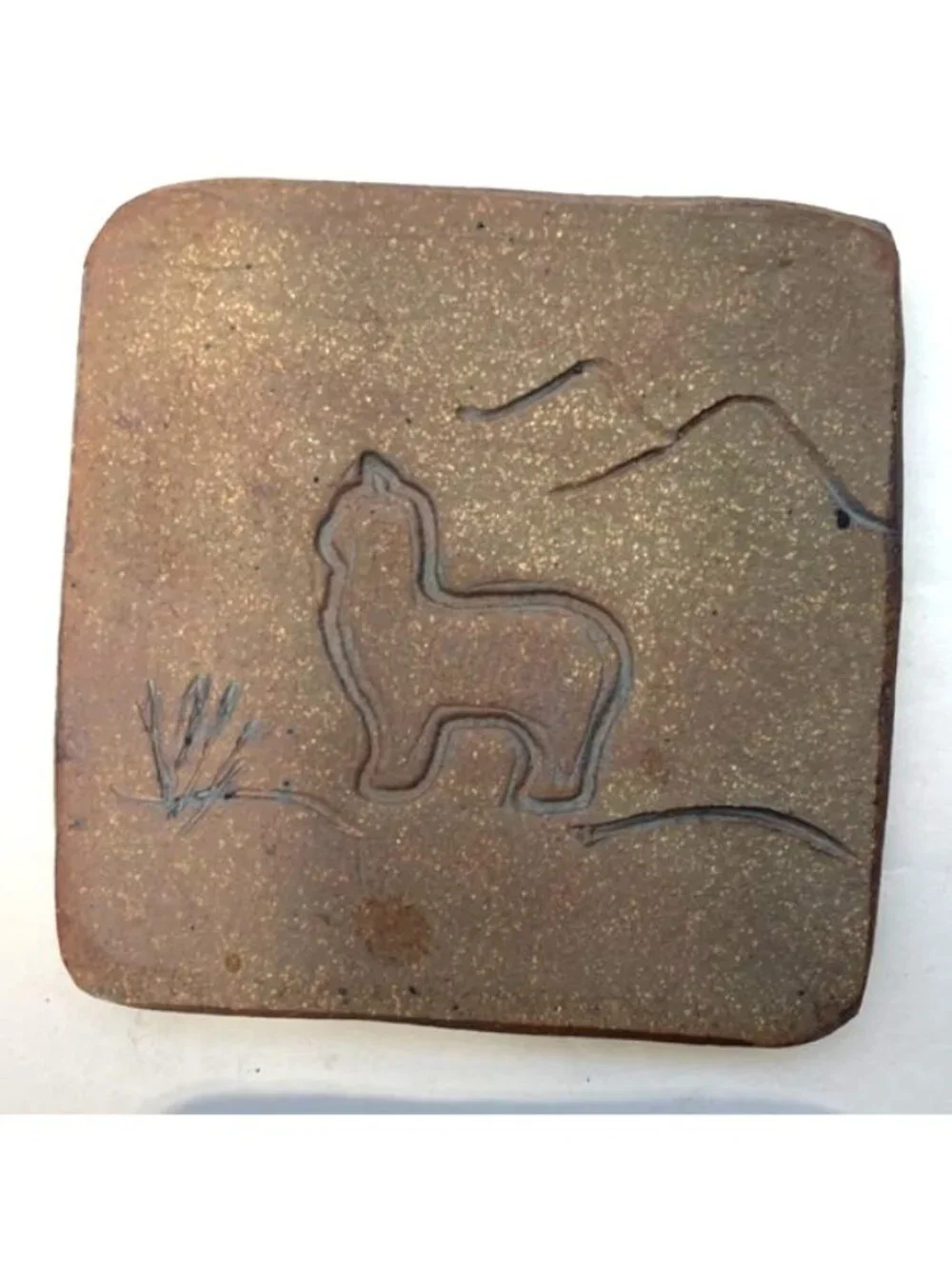 Handmade Sandstone Coasters With Llama & Mountain Design Set Of 4 Felt-Backed